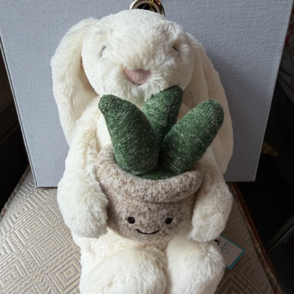 Jellycat Cream Plush Bunny with Plant NWT 85.00